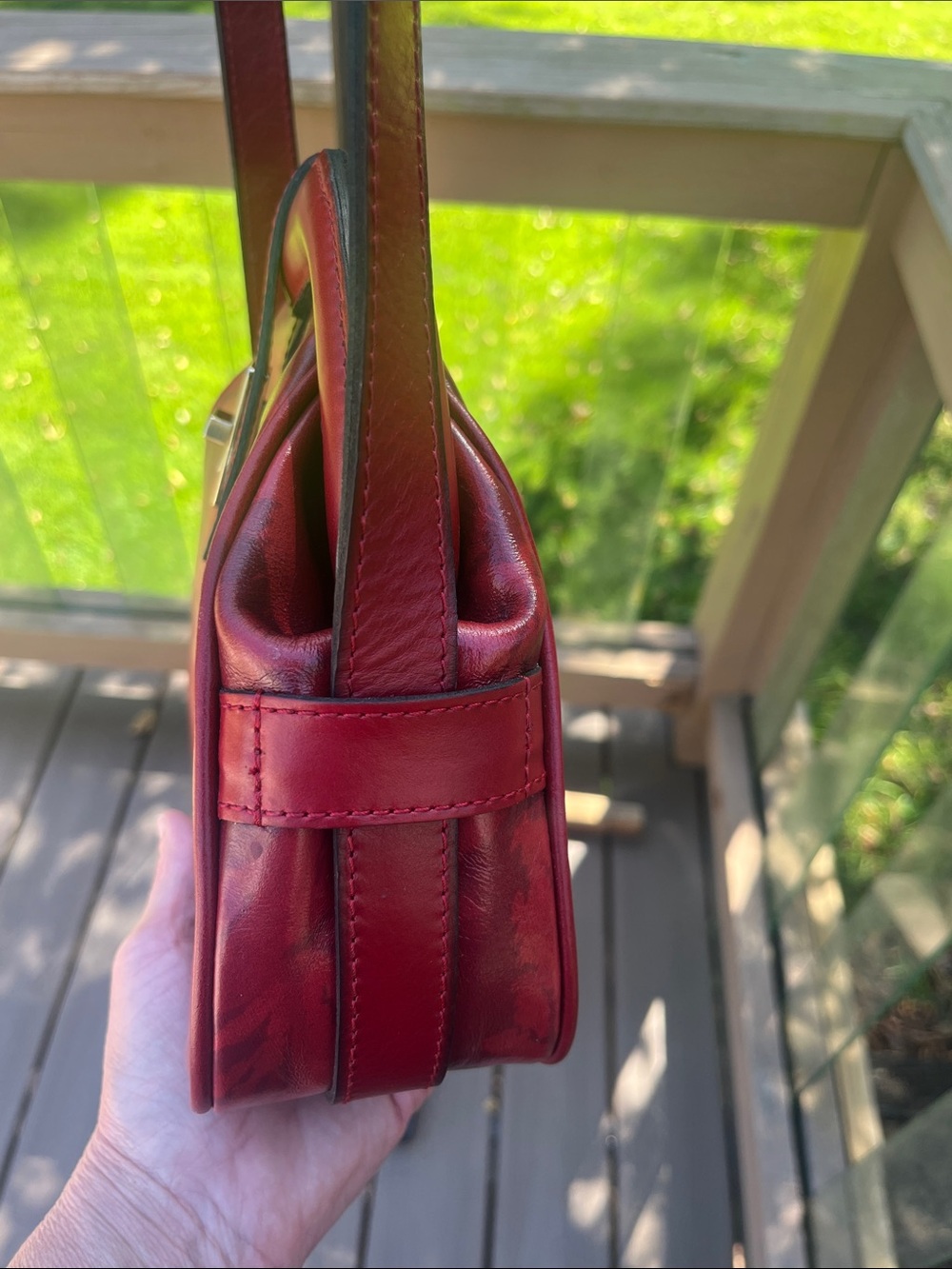 Patricia Nash Red Marbled Leather Crossbody with Gold-Tone Clasp - Picture 5 of 15